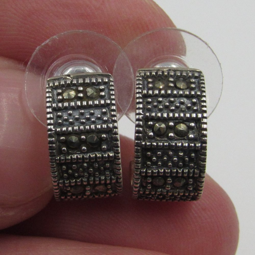 Sterling Silver Rustic Marcasite Gemstone Earrings